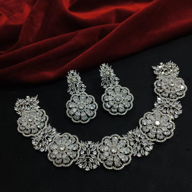 Manisha Jewellery Silver Plated AD Stone Necklace Set