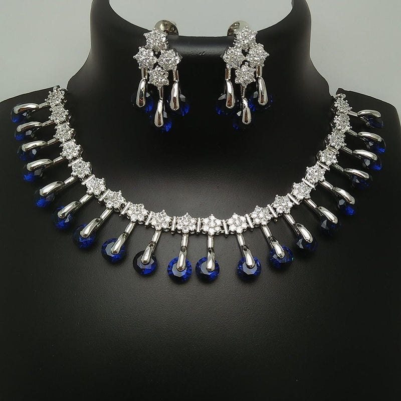 Manisha Jewellery Silver Plated AD Stone Necklace Set