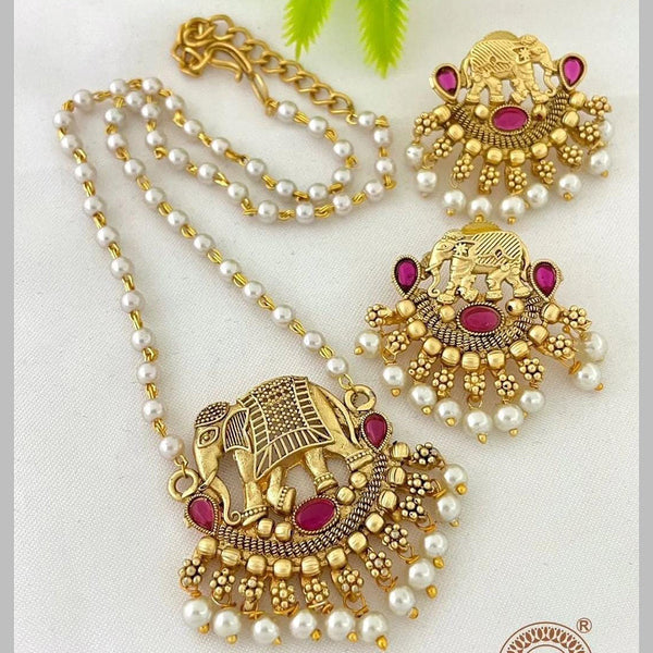 Manisha Jewellery Gold Plated Elephant & Pearls Long Necklace Set