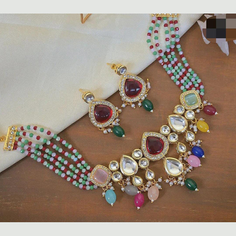 Manisha Jewellery Gold Plated Kundan & Beads Choker Necklace Set