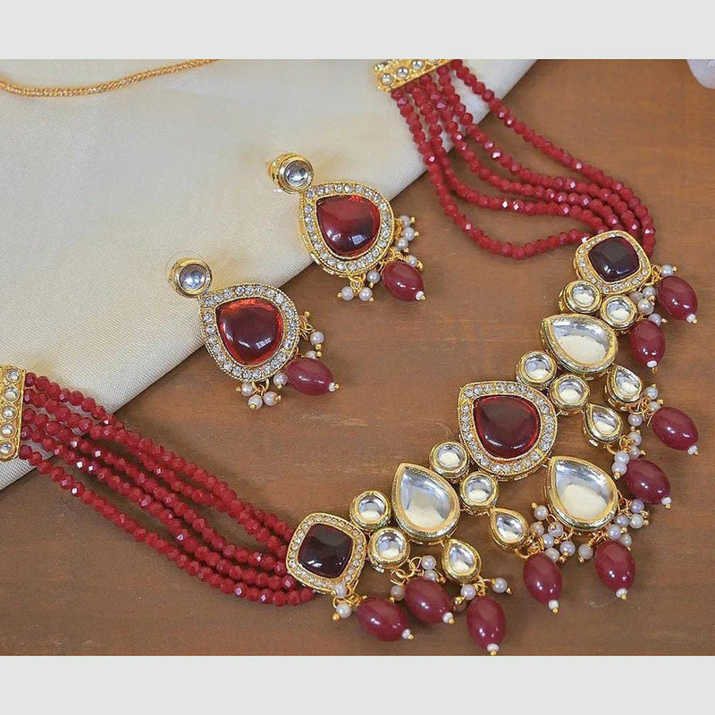 Manisha Jewellery Gold Plated Kundan & Beads Choker Necklace Set