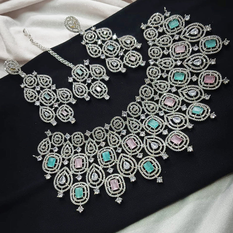 Manisha Jewellery Silver Plated AD Stone Necklace Set