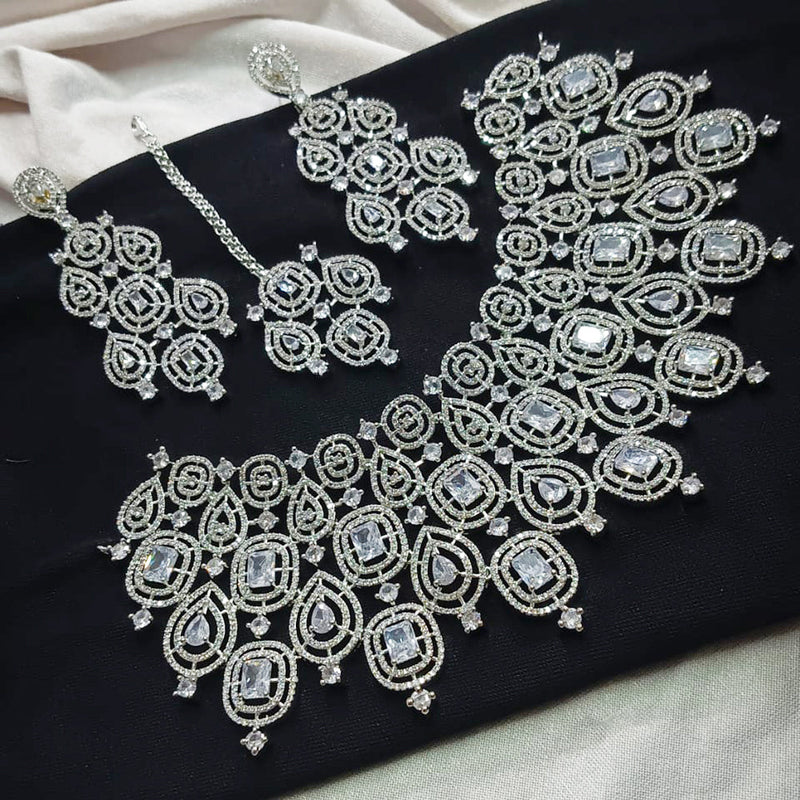 Manisha Jewellery Silver Plated AD Stone Necklace Set