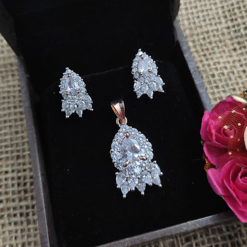 Manisha Jewellery Rose Gold Plated Crystal Stone Pendant Set