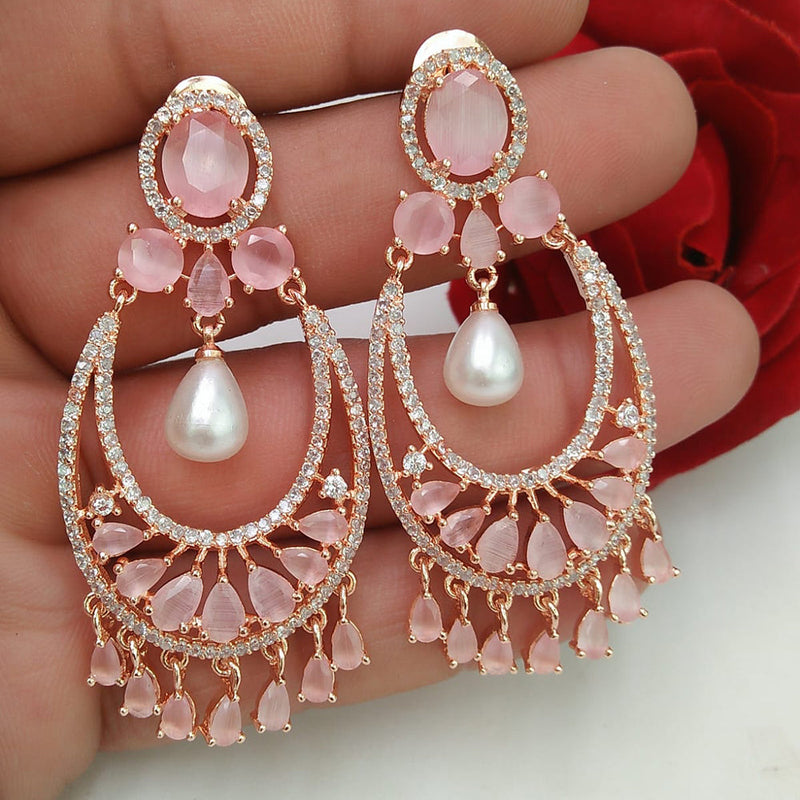 Manisha Jewellery Rose Gold Plated AD Stone Dangler Earrings