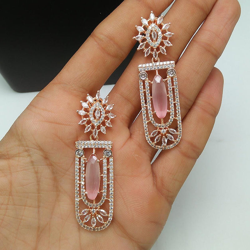 Manisha Jewellery Rose Gold Plated AD Stone Dangler Earrings