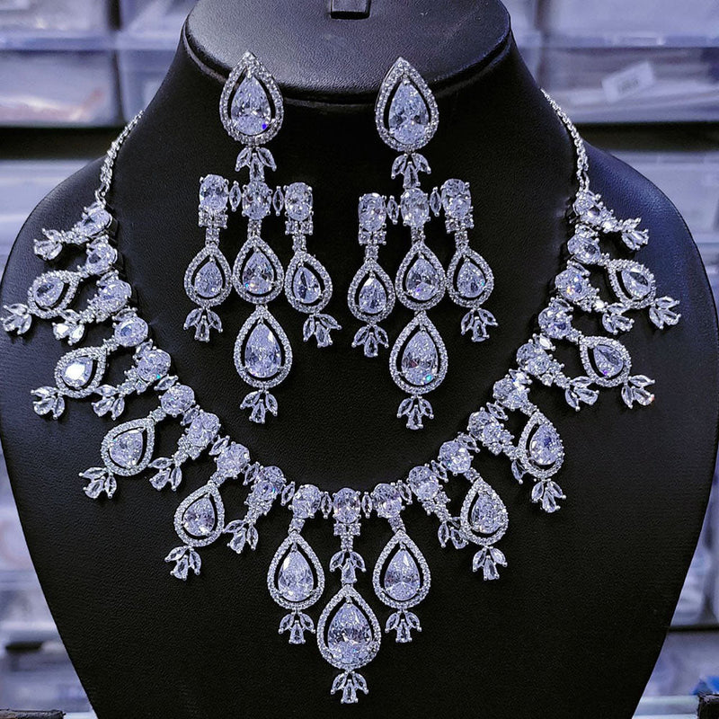 Manisha Jewellery Silver Plated AD Necklace Set