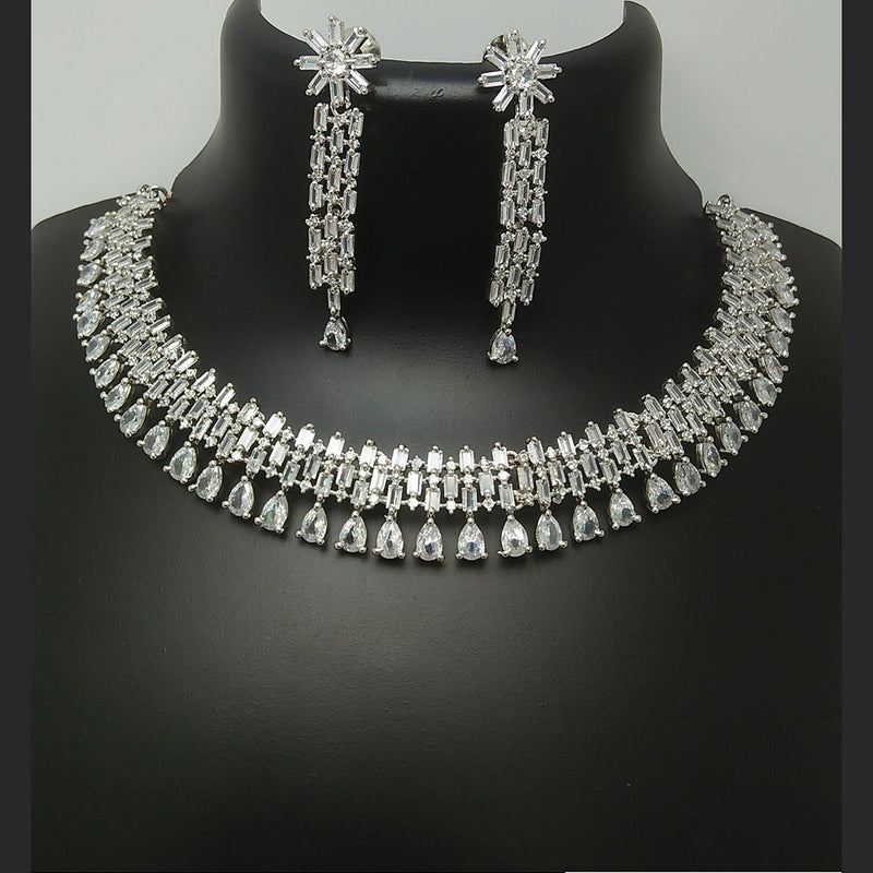 Manisha Jewellery Silver Plated AD Necklace Set