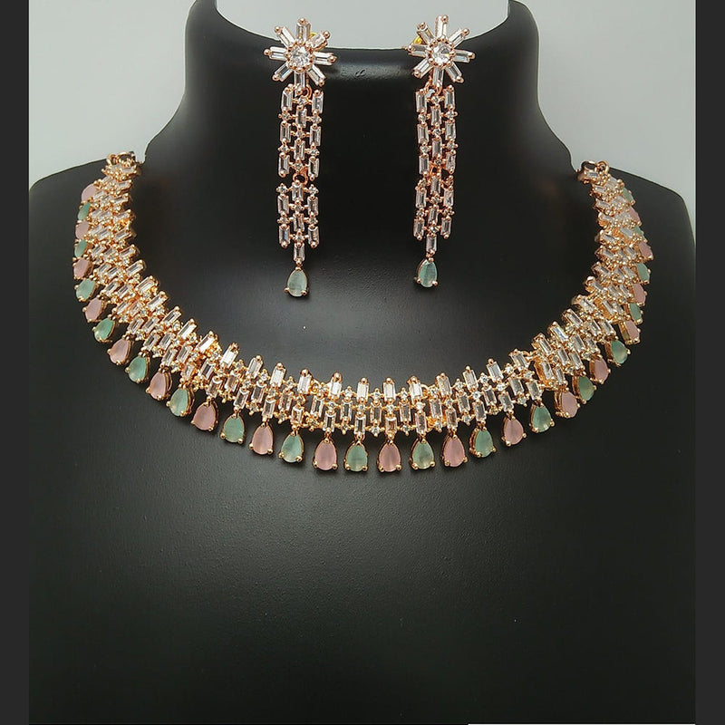 Manisha Jewellery Rose Gold Plated AD Necklace Set