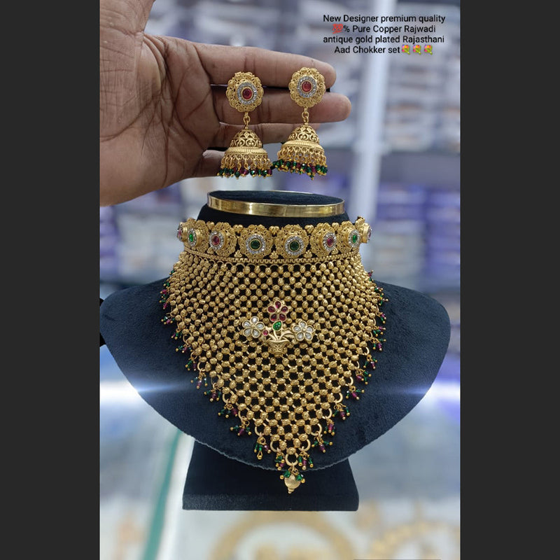 Gold tone pink-green palakka Kerala style choker necklace set dj-42069 –  dreamjwell