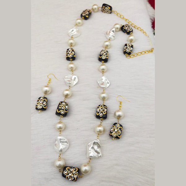 Manisha Jewellery Gold Plated Pearls and Meenakari Long Necklace Set