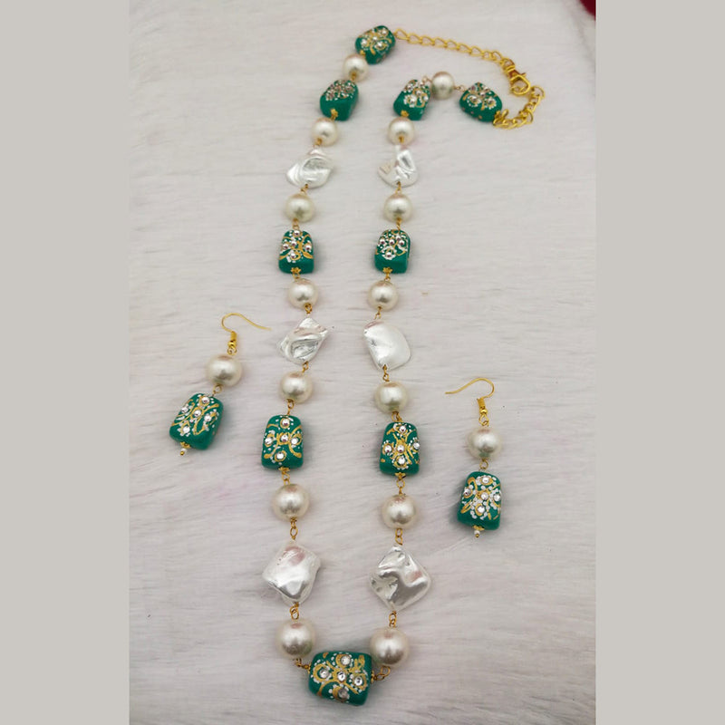 Manisha Jewellery Gold Plated Pearls and Meenakari Long Necklace Set