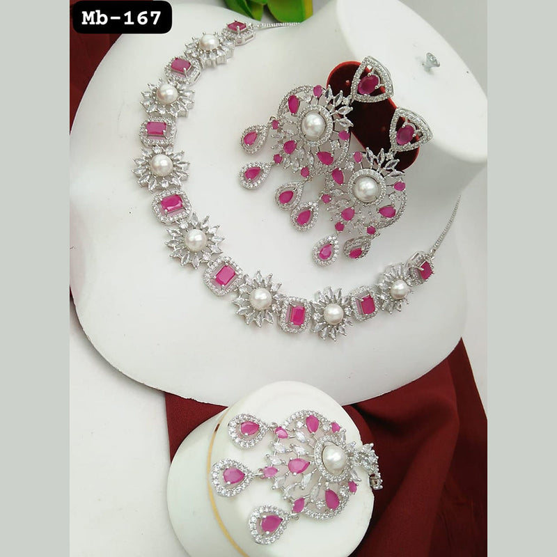 Manisha Jewellery Silver Plated AD Necklace Set