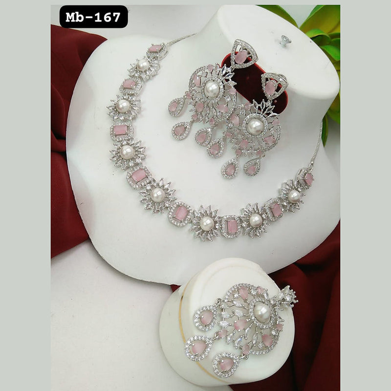 Manisha Jewellery Silver Plated AD Necklace Set