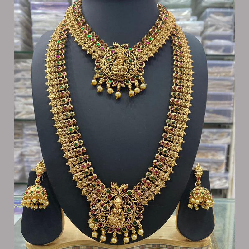 Manisha Jewellery Gold Plated Temple Double Necklace Set