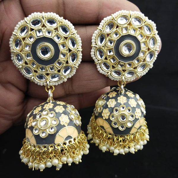 Manisha Jewellery Kundan And Meenakari Jhumki Earrings