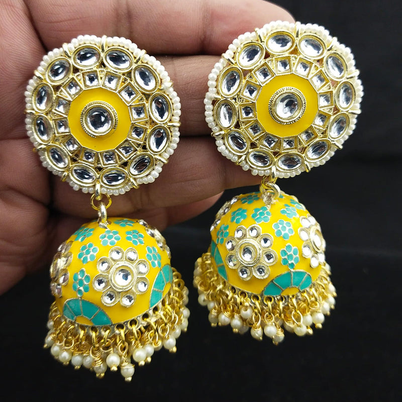Manisha Jewellery Kundan And Meenakari Jhumki Earrings