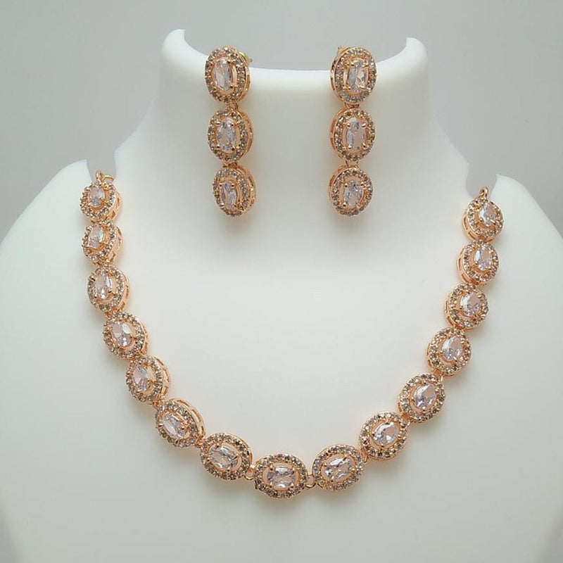 Manisha Jewellery Rose Gold Plated AD Necklace Set