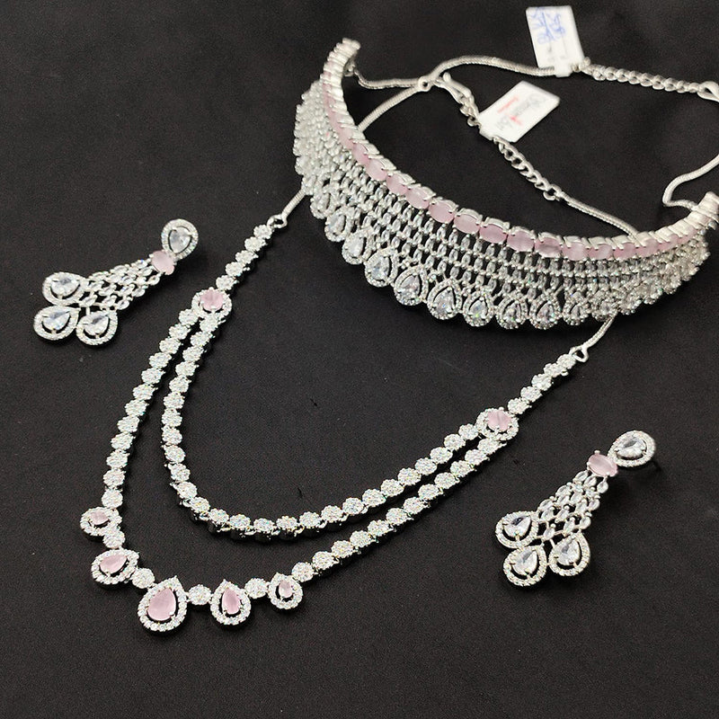 Manisha Jewellery Silver Plated AD Double Necklace Set