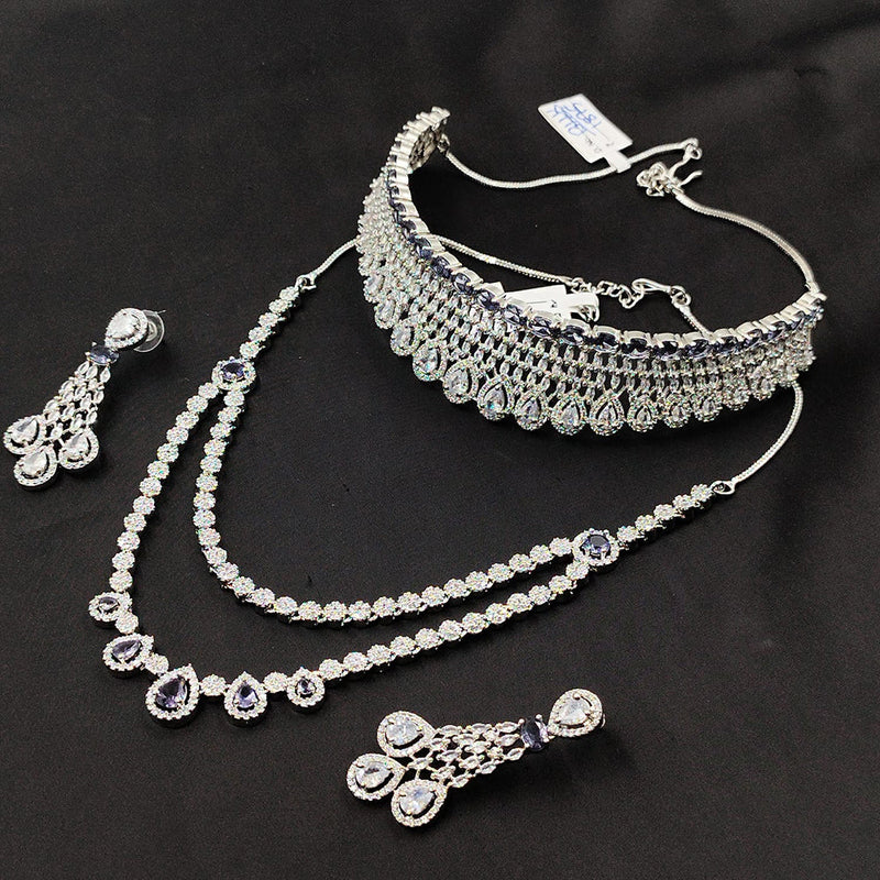 Manisha Jewellery Silver Plated AD Double Necklace Set