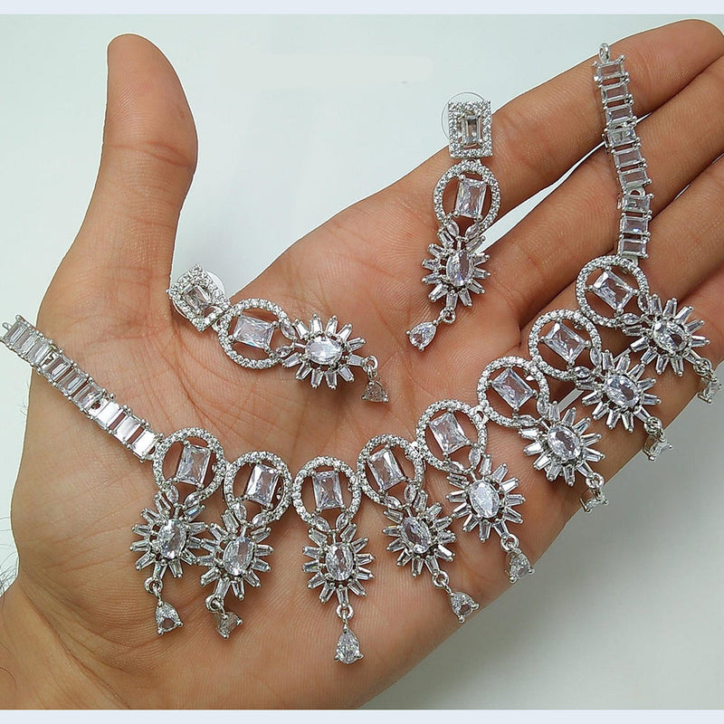 Manisha Jewellery Silver Plated AD Necklace Set