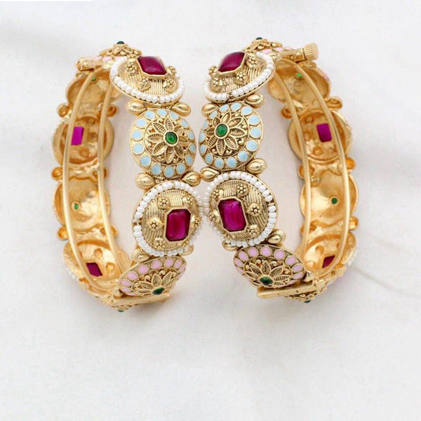 Manisha Jewellery Gold Plated Pota And Pearl Openable Bangles Set