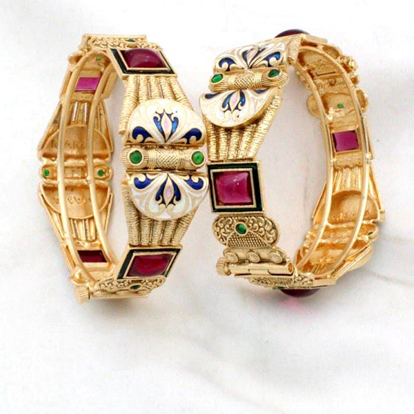 Manisha Jewellery Gold Plated Pota And Meenakari Openable Bangles Set