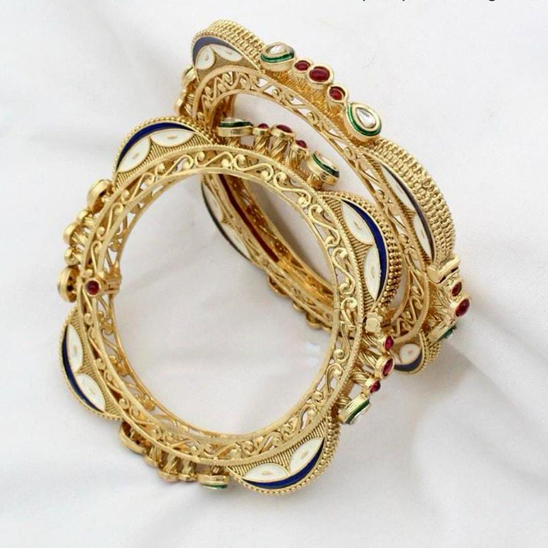 Manisha Jewellery Gold Plated Pota And Meenakari Openable Bangles Set