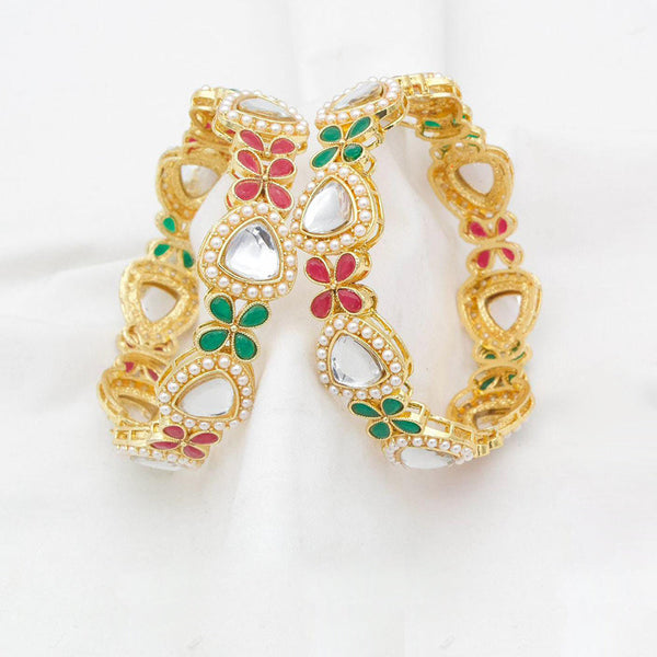 Manisha Jewellery Gold Plated Pota And Kundan Bangles Set