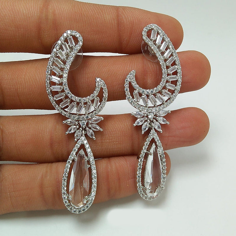 Manisha Jewellery Silver Plated AD Stone Dangler Earrings