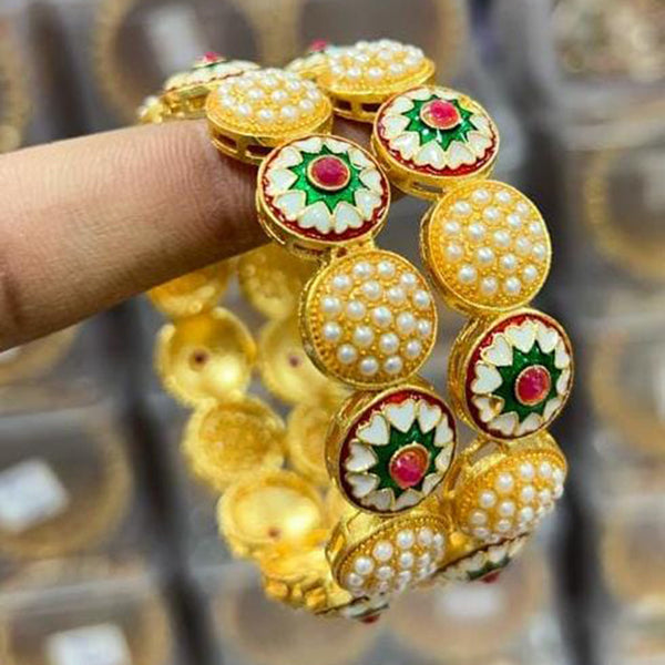 Manisha Jewellery Gold Plated Pearl And Meenakari Bangles Set