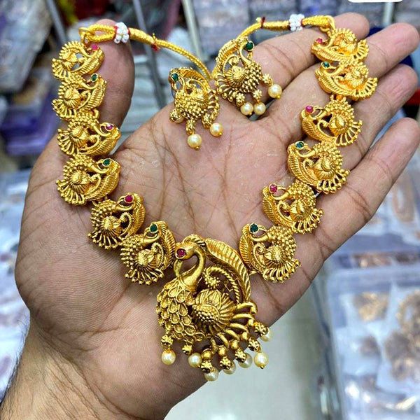 Manisha Jewellery Gold Plated Pota Stone Peacock Necklace Set