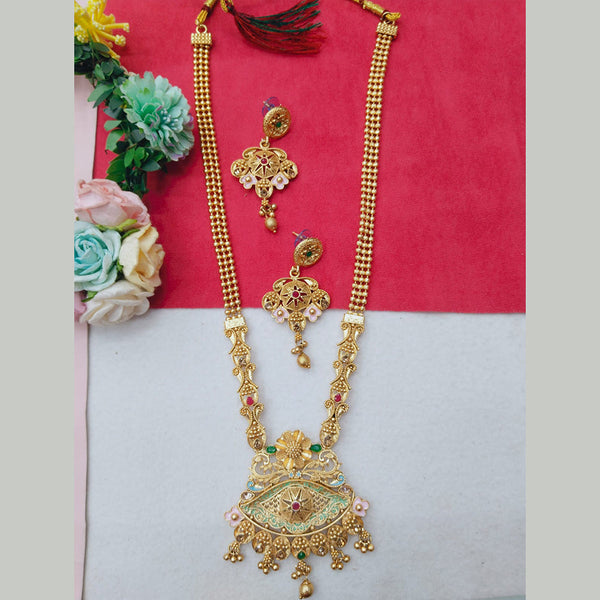 Manisha Jewellery Gold Plated Pota And Meenakari Long Necklace Set
