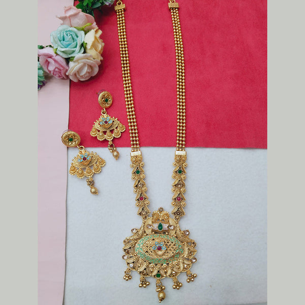 Manisha Jewellery Gold Plated Pota And Meenakari Long Necklace Set