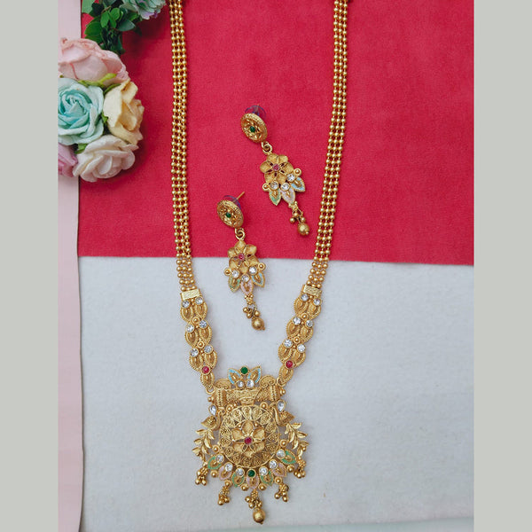 Manisha Jewellery Gold Plated Pota And Meenakari Long Necklace Set