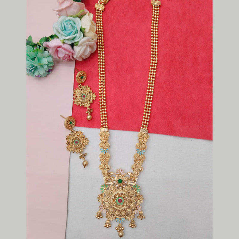 Manisha Jewellery Gold Plated Pota And Meenakari Long Necklace Set