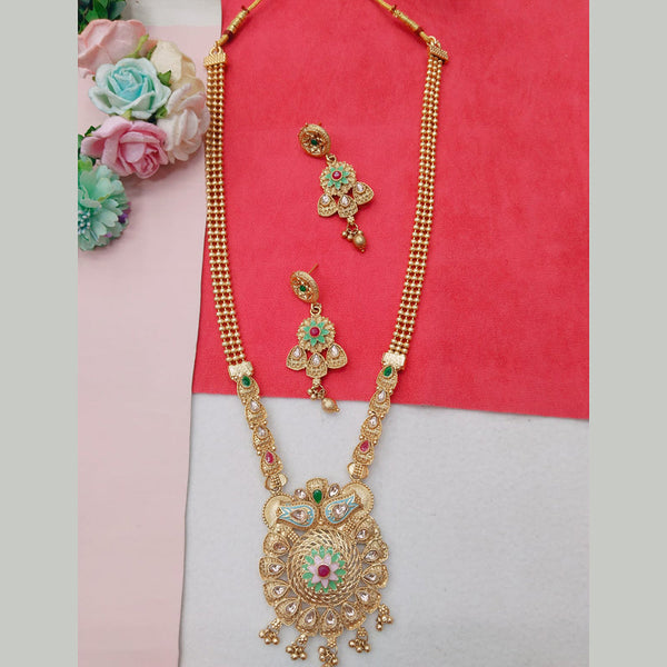 Manisha Jewellery Gold Plated Pota And Meenakari Long Necklace Set