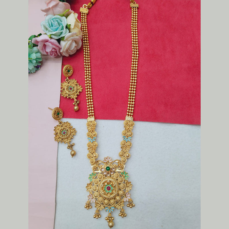 Manisha Jewellery Gold Plated Pota And Meenakari Long Necklace Set