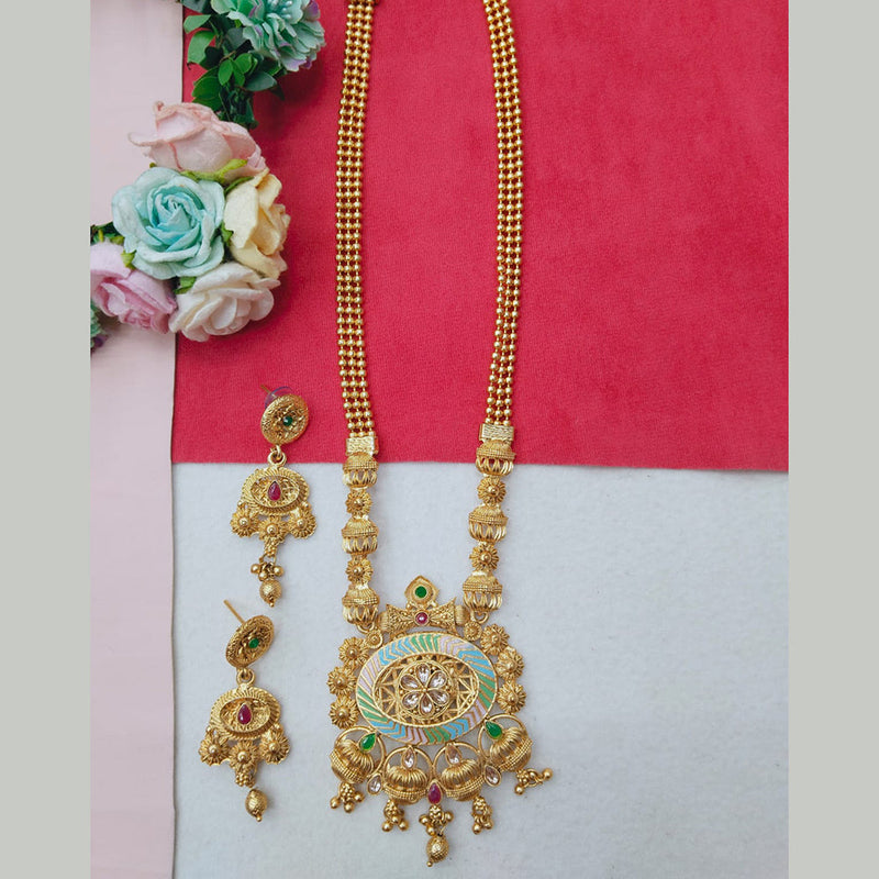 Manisha Jewellery Gold Plated Pota And Meenakari Long Necklace Set