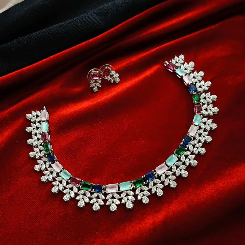 Manisha Jewellery Silver Plated AD Necklace Set