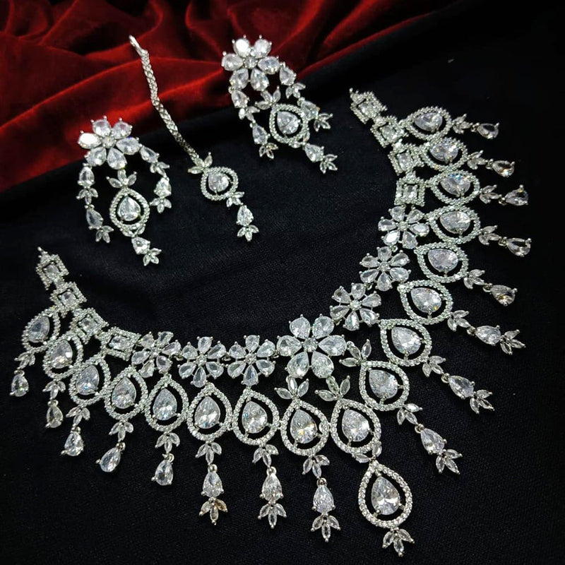 Manisha Jewellery Silver Plated AD Necklace Set