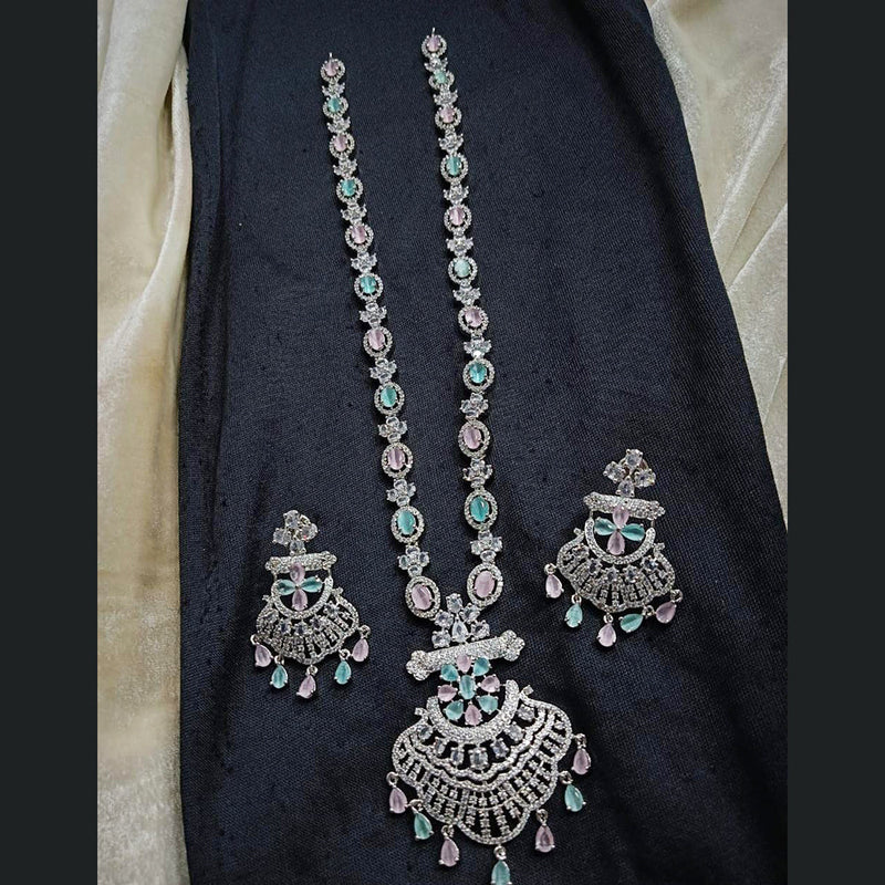Manisha Jewellery Silver Plated AD Long Necklace Set