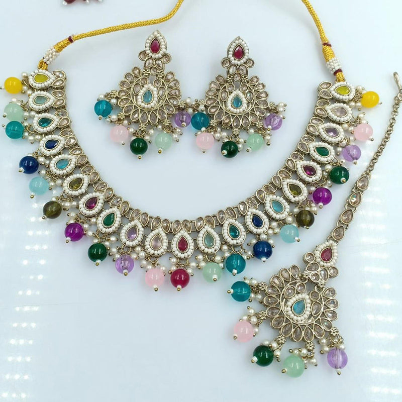 Manisha jewellery Gold Plated Crystal Stone And Pearl Necklace Set