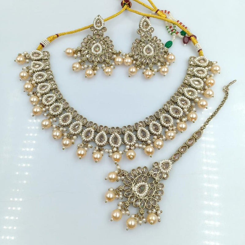 Manisha jewellery Gold Plated Crystal Stone And Pearl Necklace Set