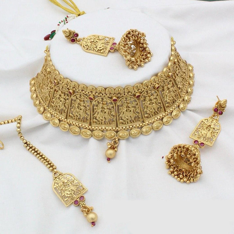Manisha Jewellery Gold Plated Pota Stone Choker Necklace Set