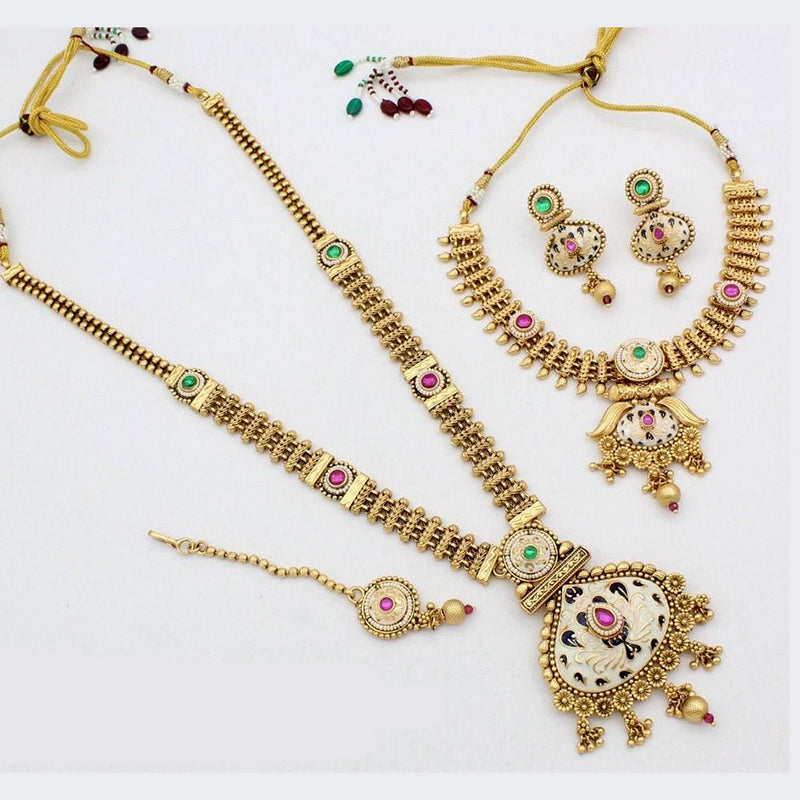 Manisha Jewellery Gold Plated Meenakari Double Necklace Set