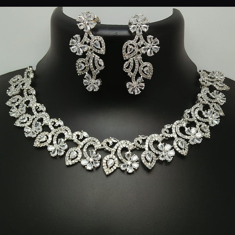 Manisha Jewellery Silver  Plated AD Necklace Set