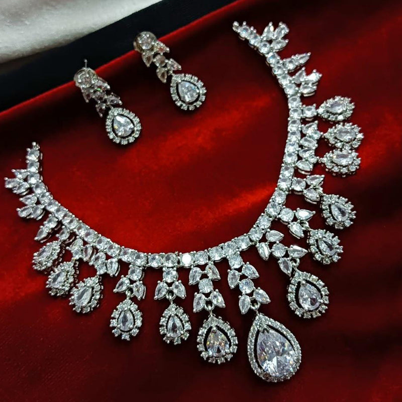 Manisha Jewellery Silver Plated AD Necklace Set