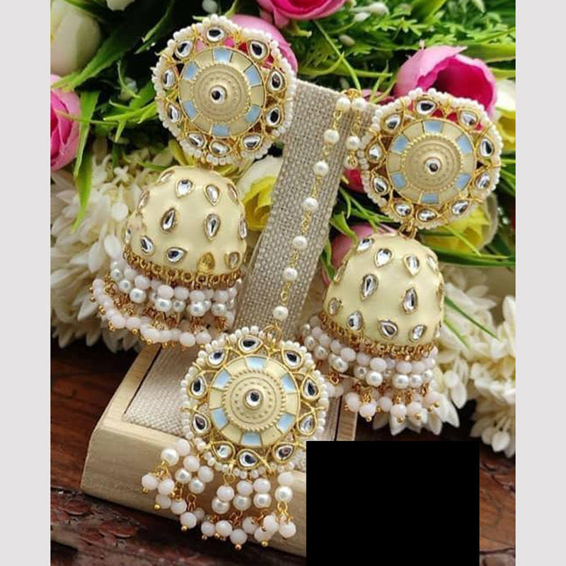 Manisha Jewellery Gold Plated Meenakari Jhumki Earrings  With Maangtikka