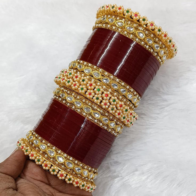 Manisha Jewellery Gold Plated Kundan And Pearl Bangles Set